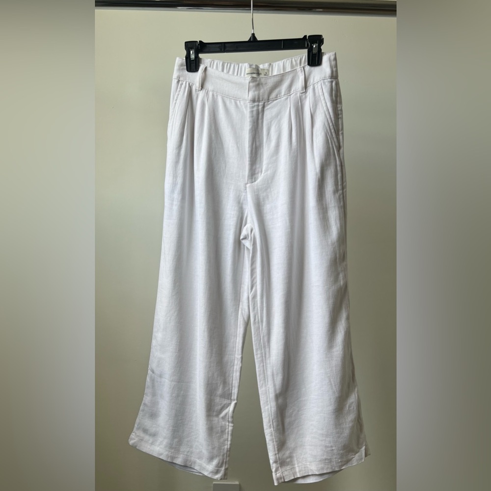 Abercrombie & Fitch White Wide-Leg linen Pants